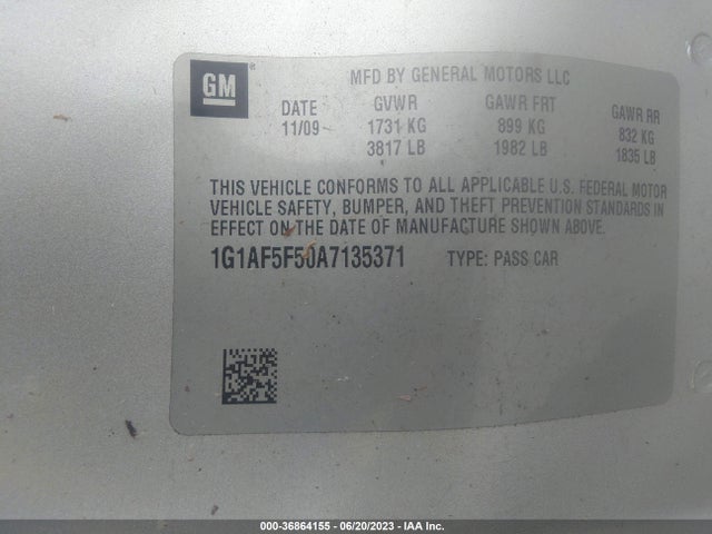 2010 CHEVROLET COBALT LT VIN: 1G1AF5F50A7135371