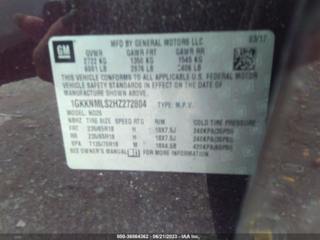 1GKKNMLS2HZ272804 GMC ACADIA SLT