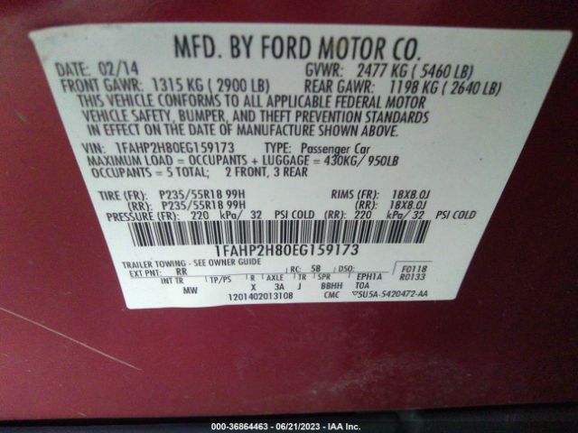 1FAHP2H80EG159173 Ford TAURUS SEL