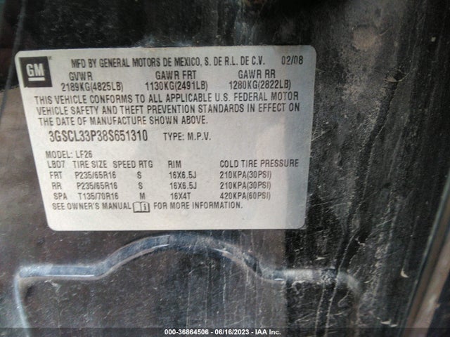2008 SATURN VUE XE VIN: 3GSCL33P38S651310