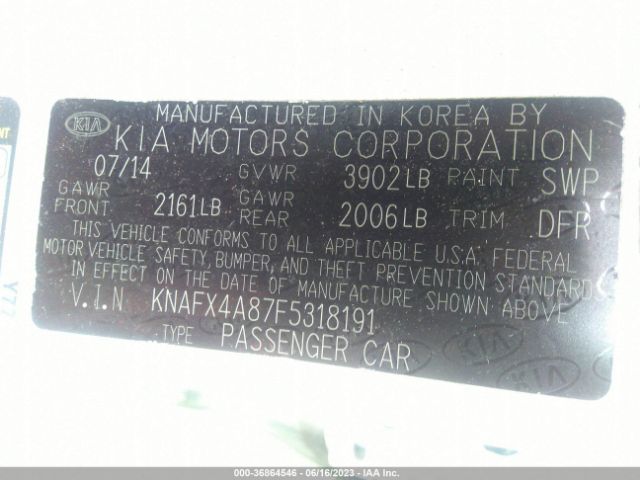 KNAFX4A87F5318191 KIA FORTE EX