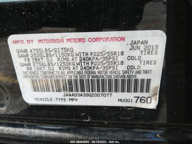 JA4AD3A39GZ007077 Mitsubishi Outlander Se/sel