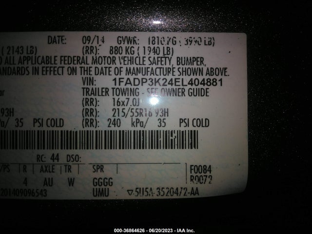2014 FORD FOCUS SE VIN: 1FADP3K24EL404881