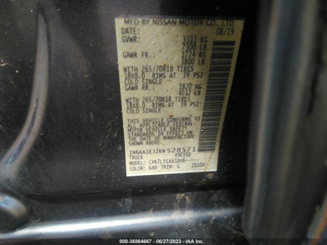1N6AA1EJ2KN528571 Nissan TITAN SV