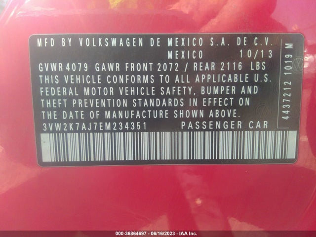 3VW2K7AJ7EM234351 Volkswagen Jetta Sedan S