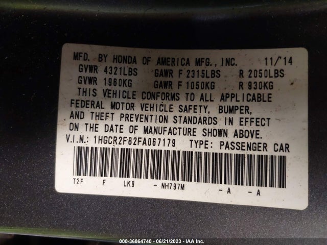 Aukcja sprzedaży 2015 Honda Accord Sedan Ex-l, vin: 1HGCR2F82FA067179, numer aukcji: 36864740