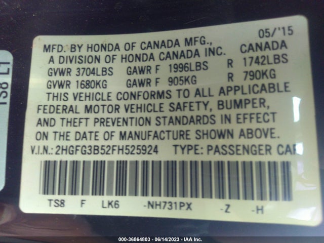 Honda Civic Coupe Lx 2015 2HGFG3B52FH525924 Image 9