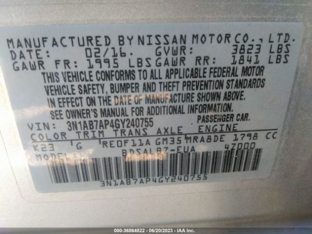 3N1AB7AP4GY240755 Nissan SENTRA S