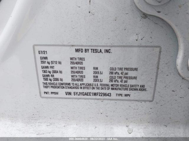 5YJYGAEE1MF229643 Tesla Model Y Long Range