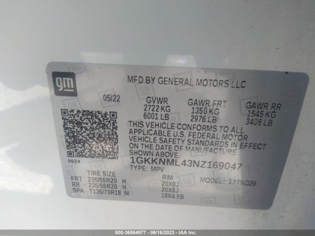 1GKKNML43NZ169047 GMC ACADIA SLT