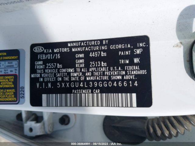 5XXGU4L39GG046614 KIA OPTIMA EX