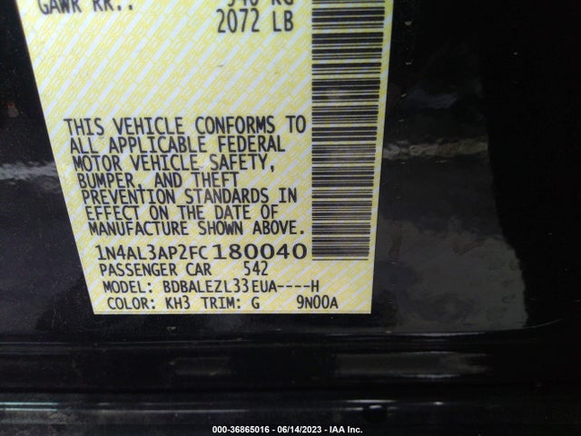 Nissan Altima 2.5 S 2015 1N4AL3AP2FC180040 Image 9