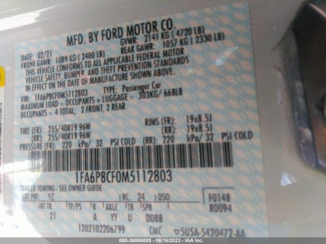 1FA6P8CF0M5112803 Ford MUSTANG GT