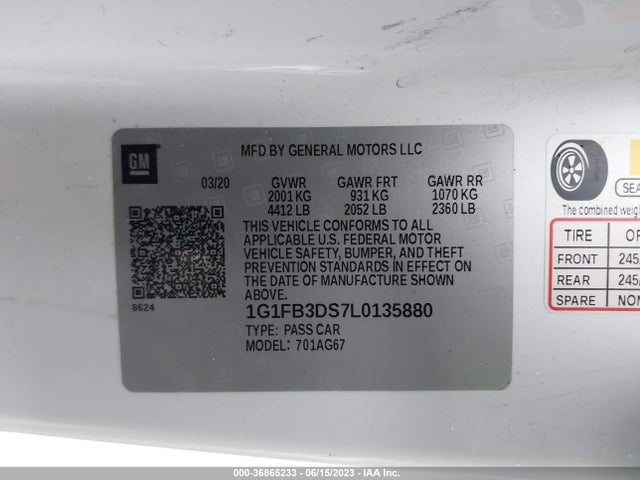 Chevrolet Camaro 1lt 2020 1G1FB3DS7L0135880 Image 9