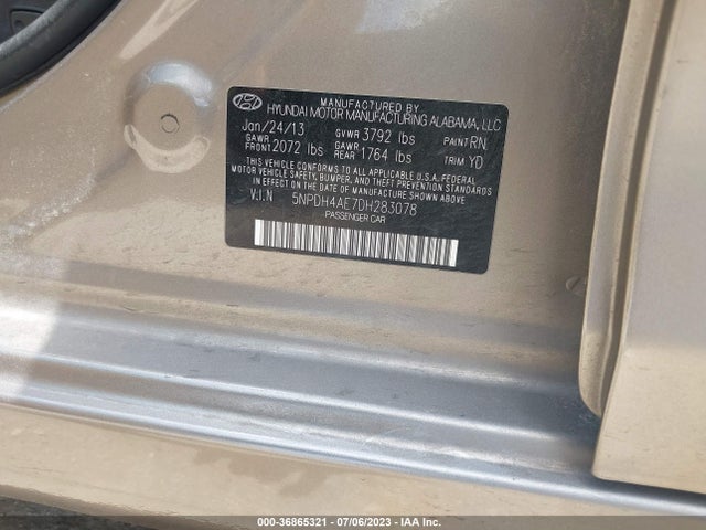 2013 HYUNDAI ELANTRA LIMITED VIN: 5NPDH4AE7DH283078