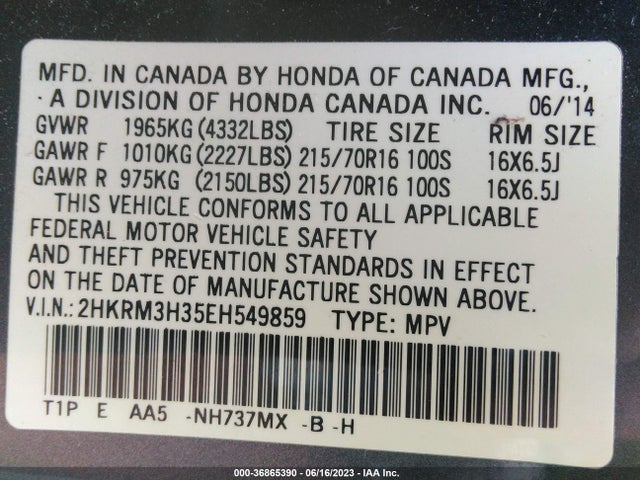 Honda CR-V LX 2014 2HKRM3H35EH549859 Image 9