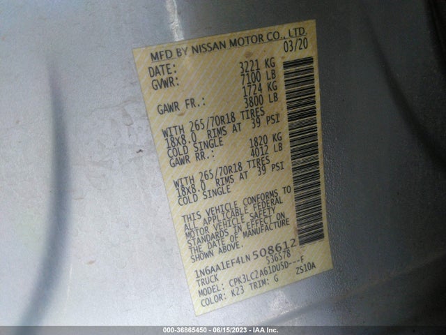 2020 Nissan Titan, VIN: 1N6AA1EF4LN508612