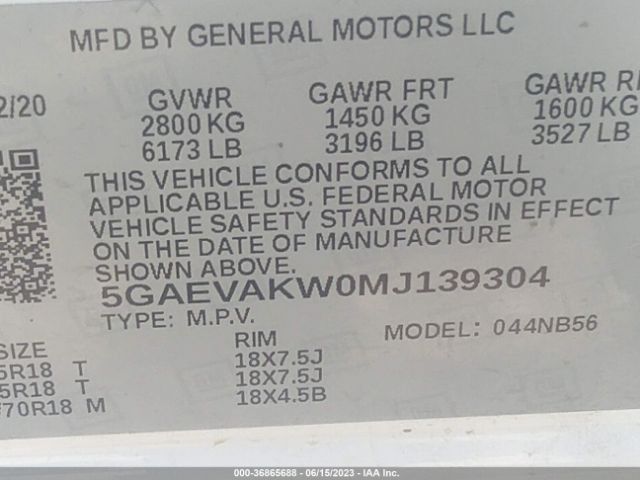 5GAEVAKW0MJ139304 Buick Enclave Essence