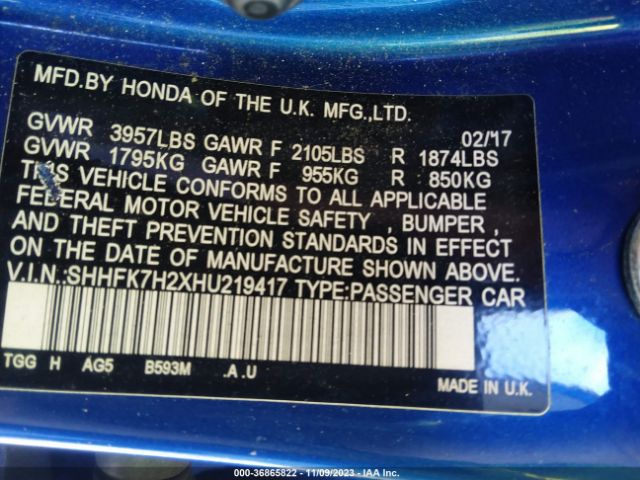 SHHFK7H2XHU219417 Honda Civic Hatchback Lx