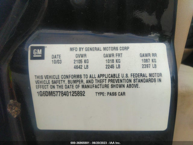 2004 CADILLAC CTS VIN: 1G6DM577840125892