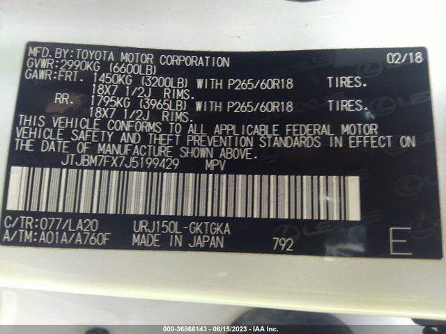 JTJBM7FX7J5199429 Lexus Gx Gx 460