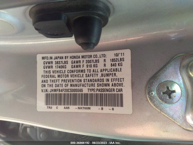 2012 HONDA CIVIC HYBRID VIN: JHMFB4F20CS005565