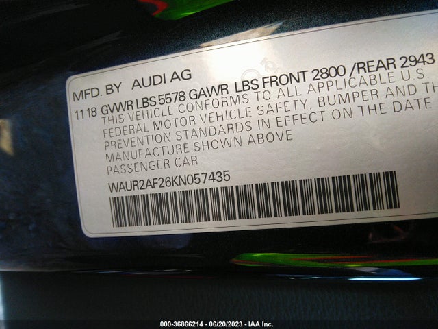 WAUR2AF26KN057435 Audi A7 Premium Plus