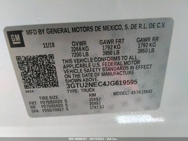 3GTU2NEC4JG619595 GMC Sierra 1500 Slt