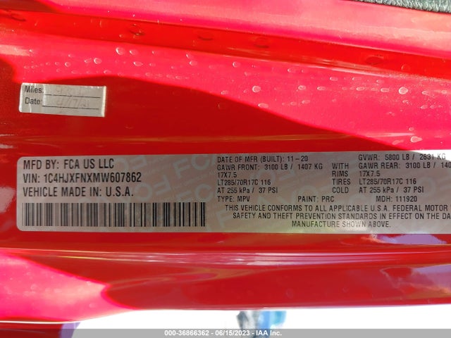 1C4HJXFNXMW607862 Jeep Wrangler Unlimited Rubicon