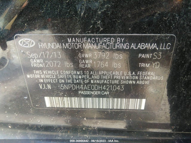 2013 HYUNDAI ELANTRA GLS VIN: 5NPDH4AE0DH421043