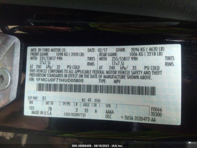 1FMCU0F71HUD05805 Ford ESCAPE S