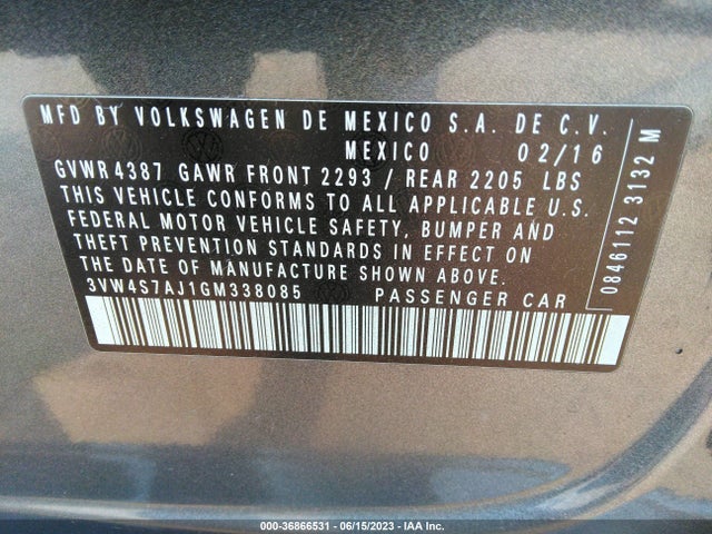 3VW4S7AJ1GM338085 Volkswagen Jetta Sedan 2.0t Gli Sel