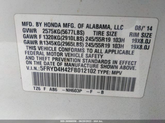 5FRYD4H42FB012102 Acura Mdx Technology Package