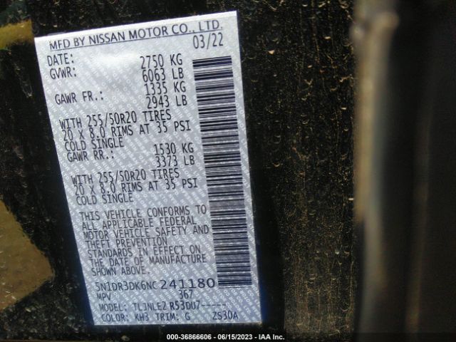 5N1DR3DK6NC241180 Nissan Pathfinder Platinum