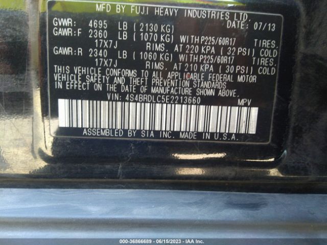 4S4BRDLC5E2213660 Subaru Outback 3.6r Limited