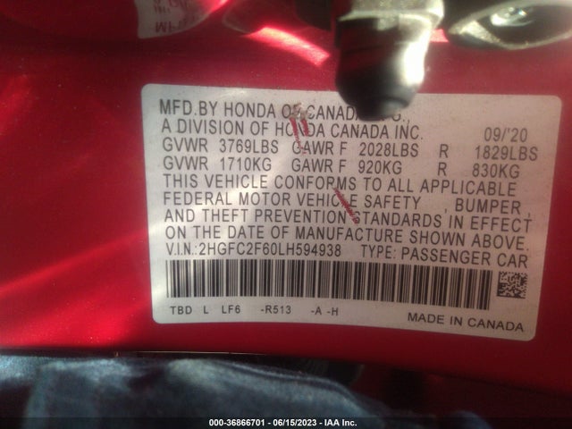 Honda Civic Sedan Lx 2020 2HGFC2F60LH594938 Image 9