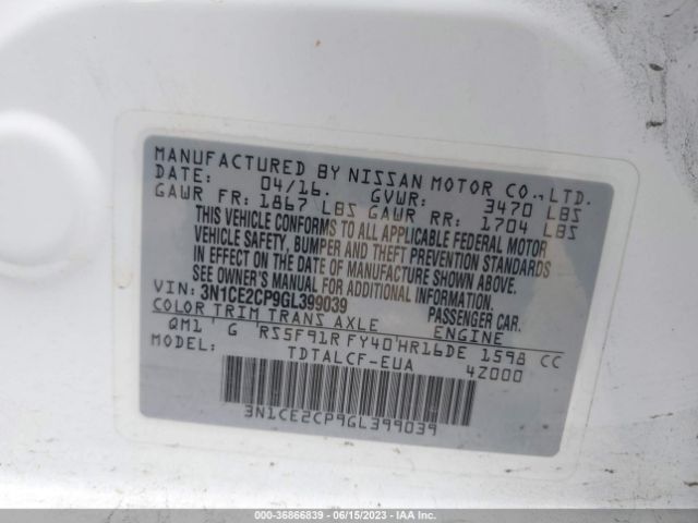 3N1CE2CP9GL399039 Nissan Versa Note S