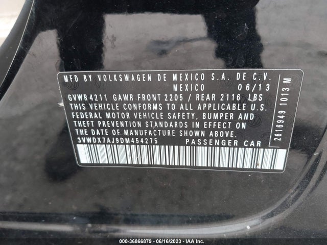 2013 VOLKSWAGEN JETTA SEDAN SE W/CONVENIENCE/SUNROOF VIN: 3VWDX7AJ9DM454275