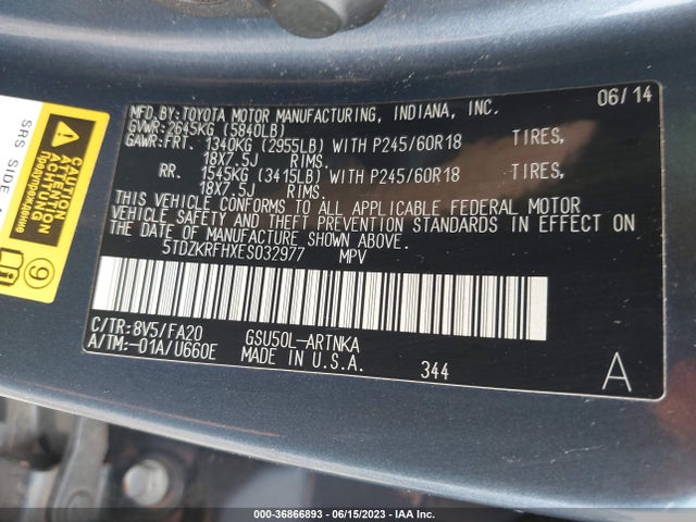 Toyota Highlander Le 2014 5TDZKRFHXES032977 Image 9