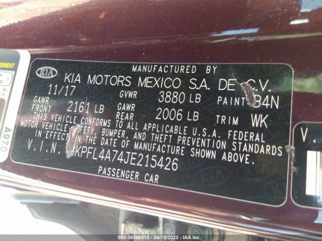 3KPFL4A74JE215426 KIA FORTE LX
