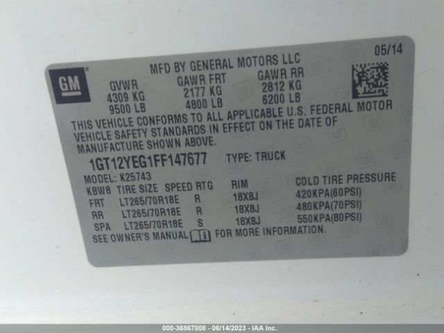 1GT12YEG1FF147677 GMC Sierra 2500hd Sle