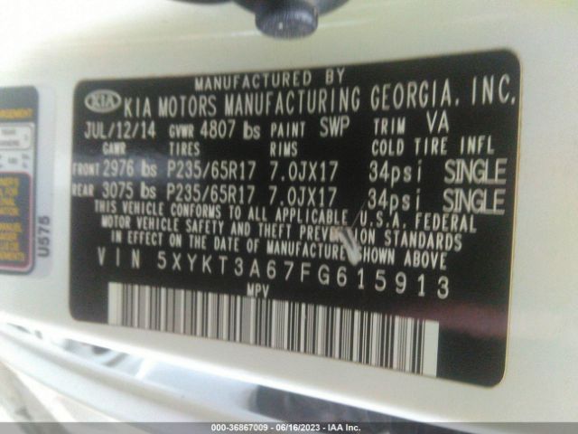 5XYKT3A67FG615913 KIA SORENTO LX