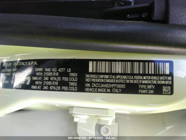 ZACCJAAB2HPF58065 Jeep Renegade Sport
