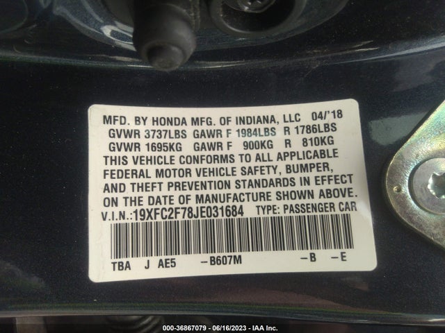 Honda Civic Sedan Ex 2018 19XFC2F78JE031684 Image 15