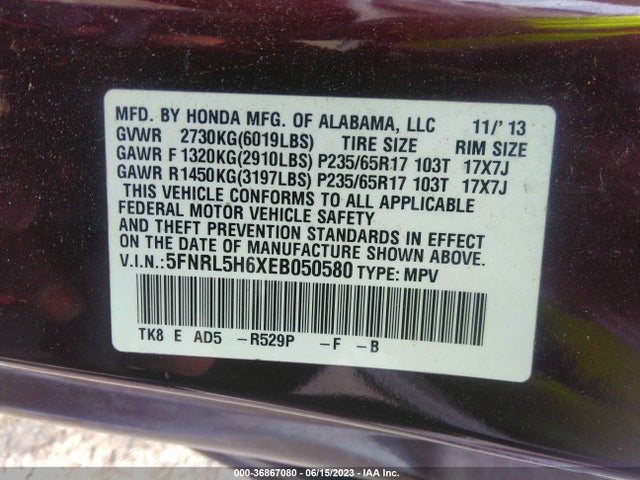Honda Odyssey Ex-l 2014 5FNRL5H6XEB050580 Image 9