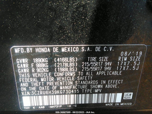 Honda HR-V LX 2019 3CZRU6H39KG730415 Image 9