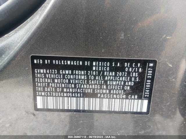 3VWC57BU5KM054561 Volkswagen Jetta S/se/r-line