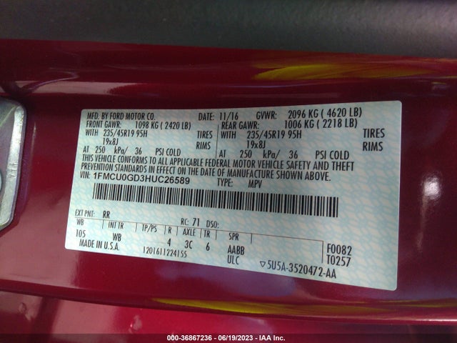 Ford ESCAPE SE 2017 1FMCU0GD3HUC26589 Image 9