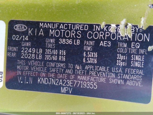 KNDJN2A23E7719355 KIA Soul Base