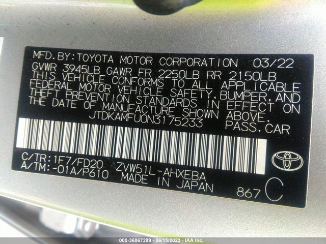 Toyota Prius L 2022 JTDKAMFU0N3175233 Image 9
